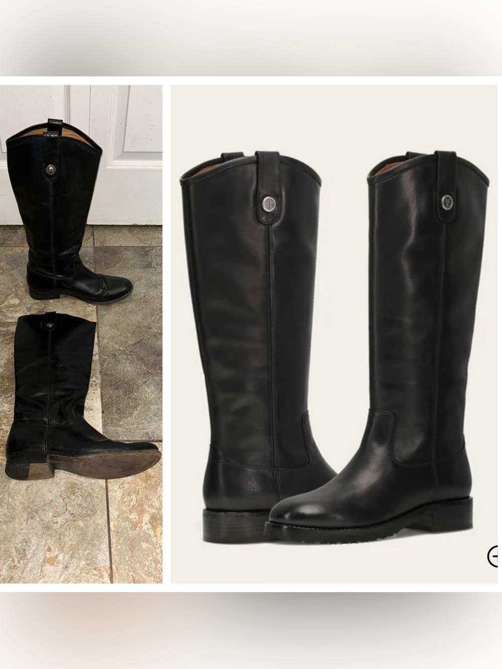 Frye Leather Melissa Lug Button Tall Boots Black sz 8.5 B